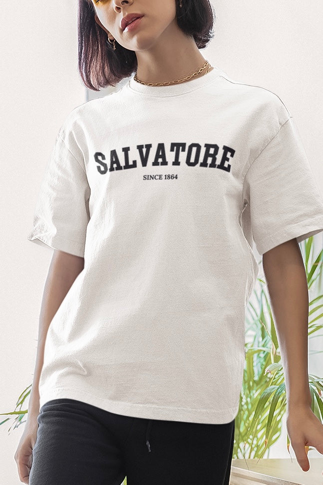 Salvatore (Since 1864) (The Vampire Diaries) White Graphic Printed Oversized T shirt
