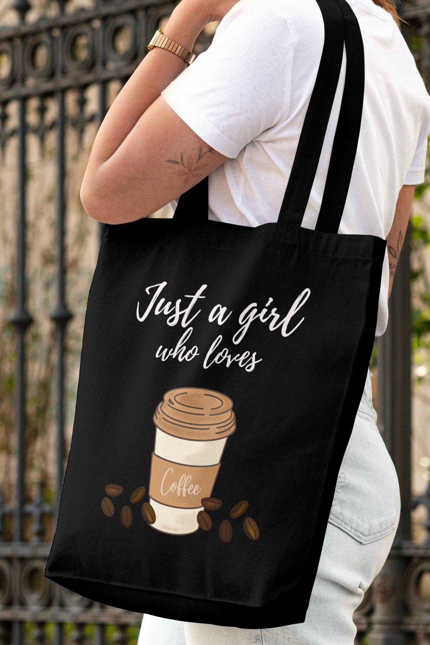 Black Just A Girl Who Loves Coffee Tote Bag with Zipper