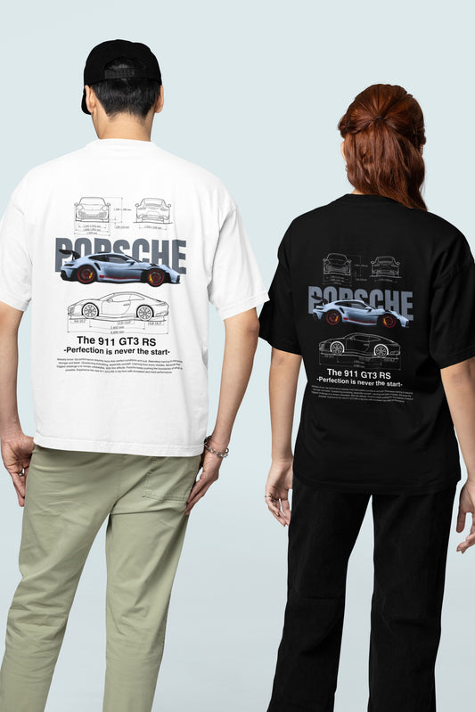 2 Pack : PORSCHE Unisex (Back Print only) Matching Couple Oversized T-shirts Black & White