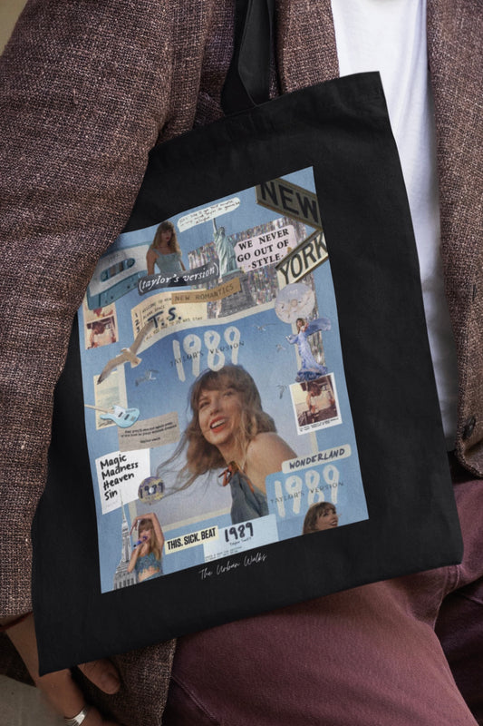 1989 Taylor Swift Black Tote Bag with Zipper