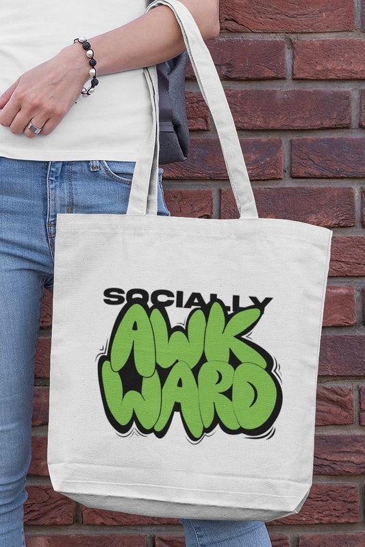 Socially Awkward White Tote Bag with Zipper