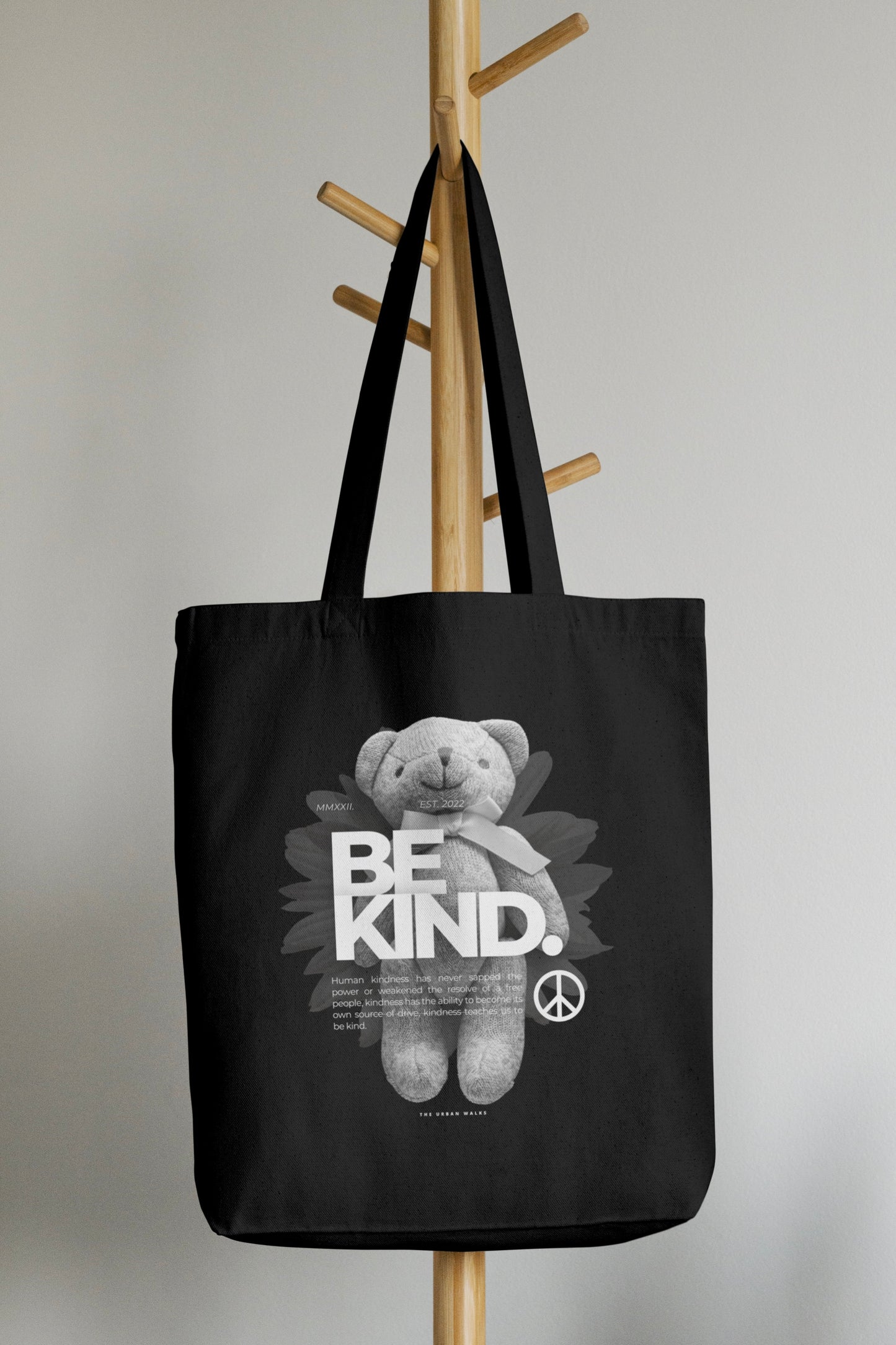 Black Be Kind Teddy Tote Bag with Zipper