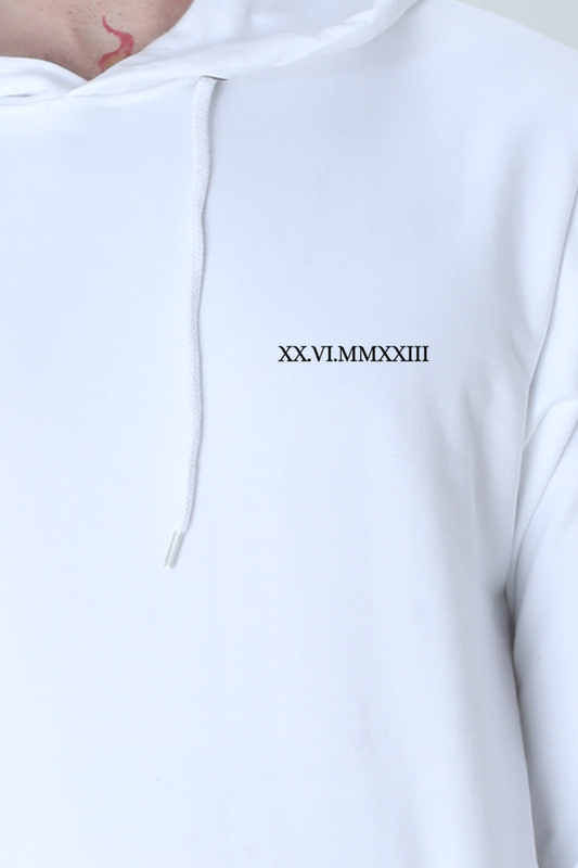 XX.VI.MMXXIII (20.06.2023) White Roman Date Hoodie (M size)