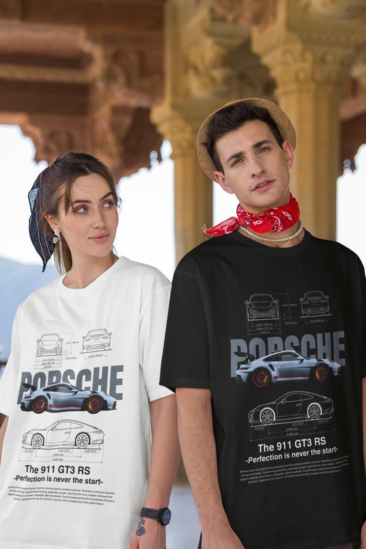 2 Pack : PORSCHE Unisex (Front side printed) Matching Couple Oversized T-shirts Black & White