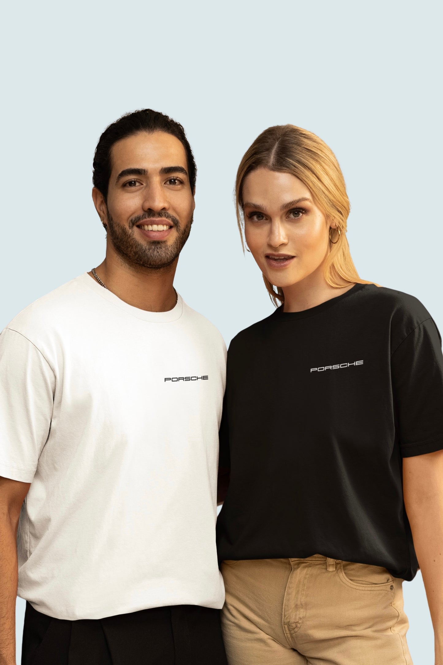 2 Pack : PORSCHE Unisex (Both side printed) Matching Couple Oversized T-shirts Black & White