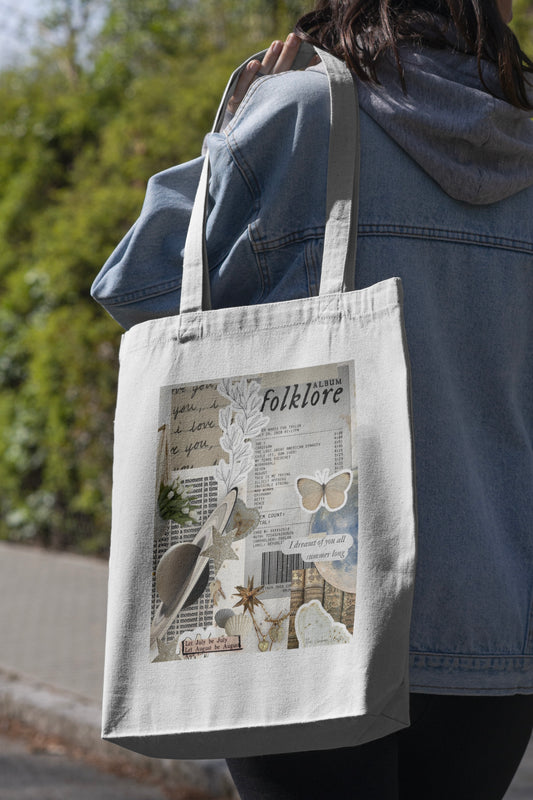 Foklore White Tote Bag with Zipper