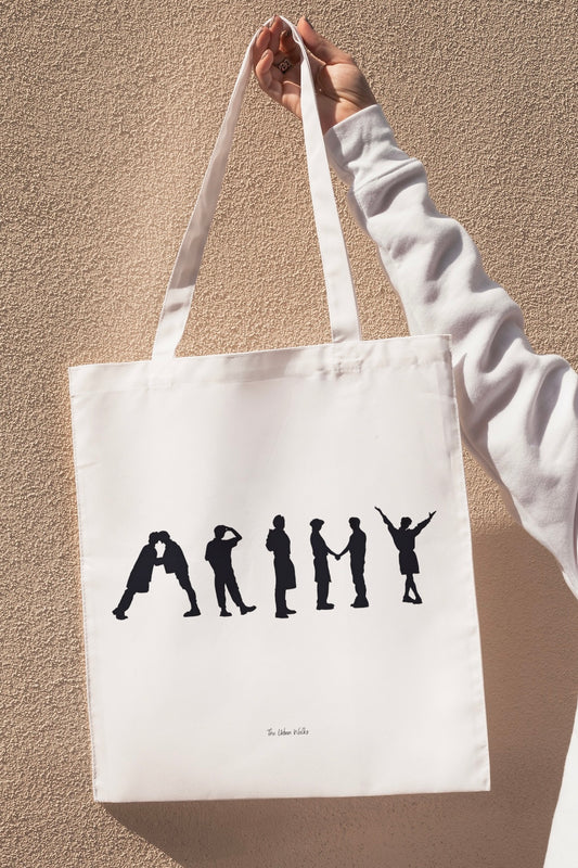 BTS Themed ARMY White Tote Bag with Zipper