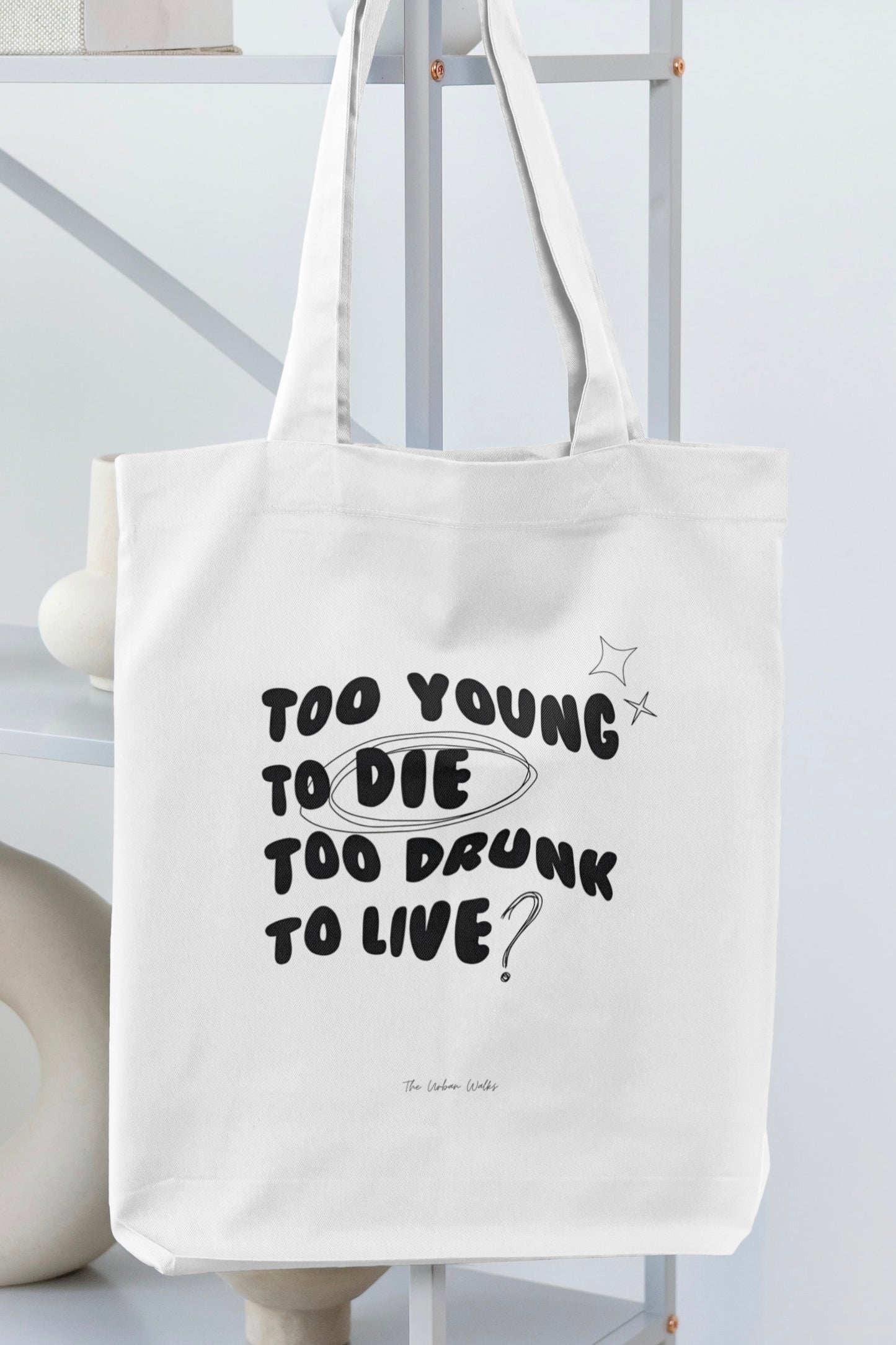 BTS Too Young To Die, Too Drunk To Live White Tote Bag with Zipper