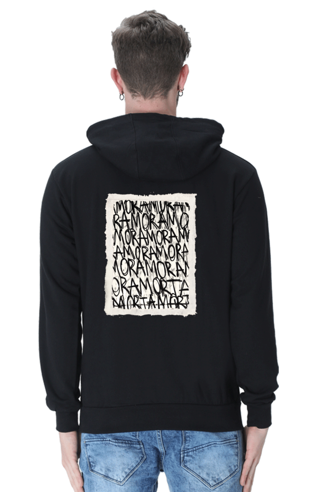 Aesthetic Amor Black Back Side Printed Hoodie