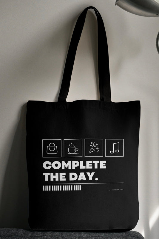 Black Complete The Day Tote Bag with Zipper
