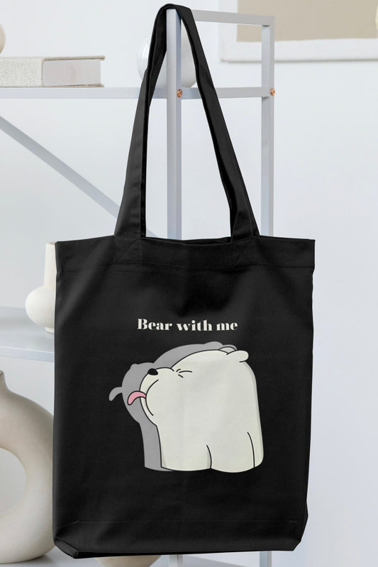 Bear With Me Black Tote Bag With Zipper