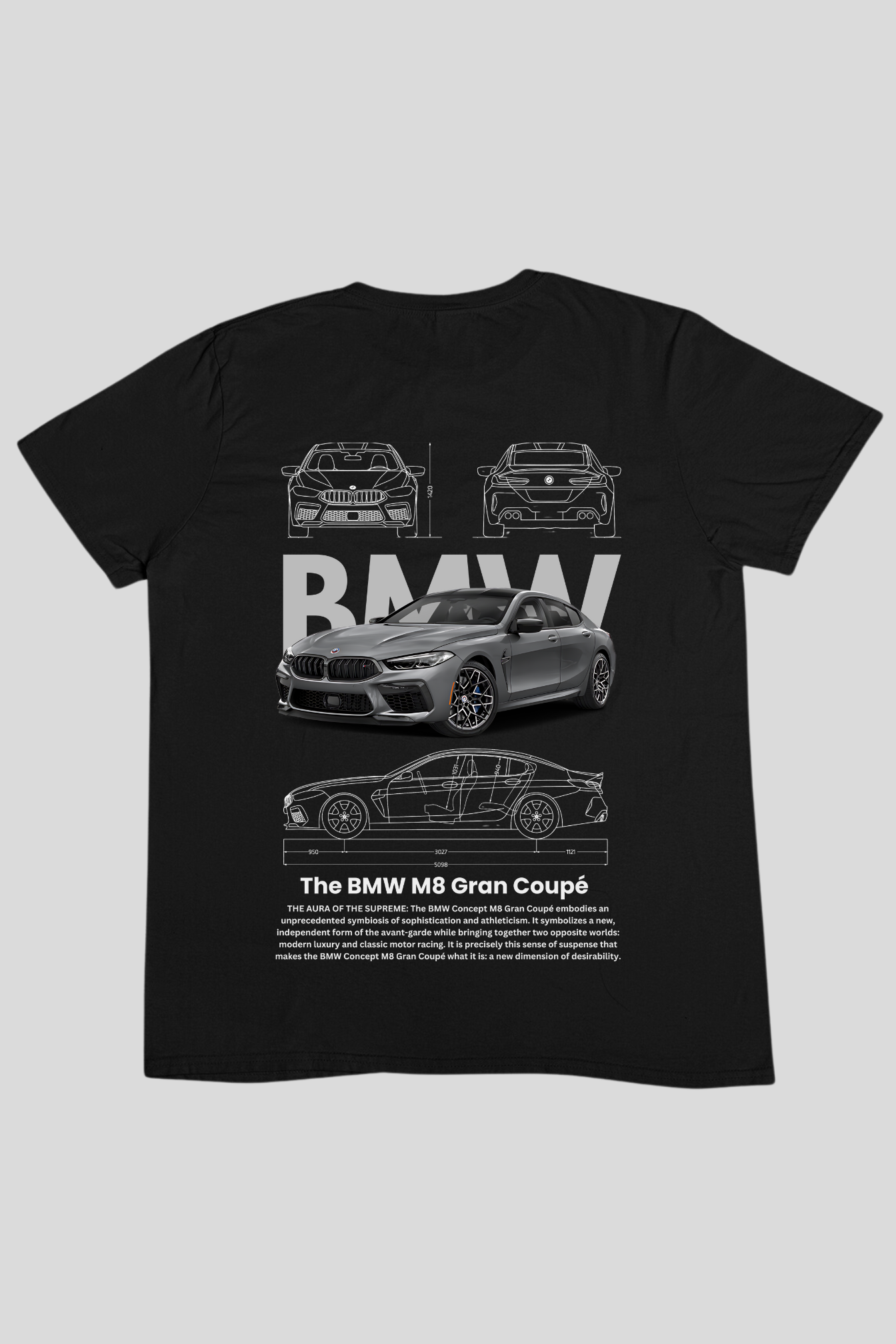 BMW M8 Gran Coupe Graphic Printed Black T-shirt