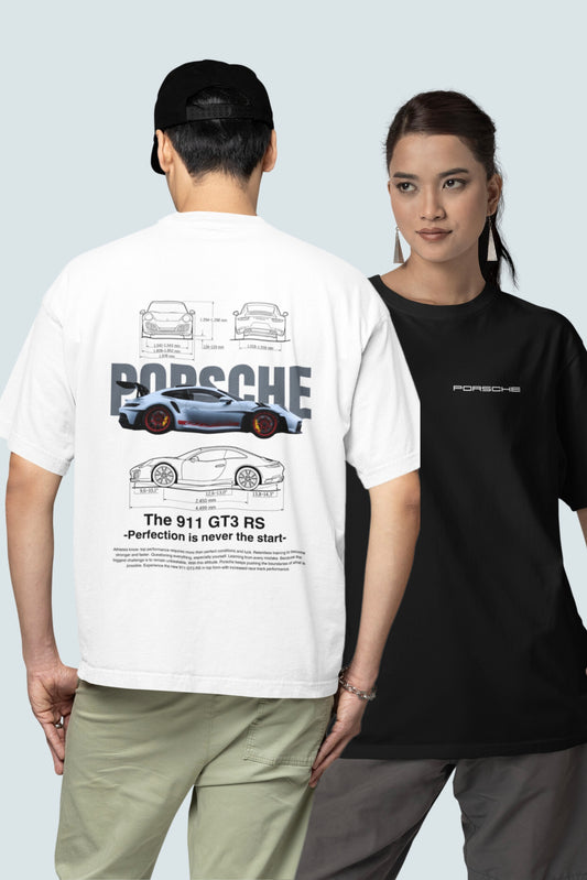 2 Pack : PORSCHE Unisex (Both side printed) Matching Couple Oversized T-shirts Black & White
