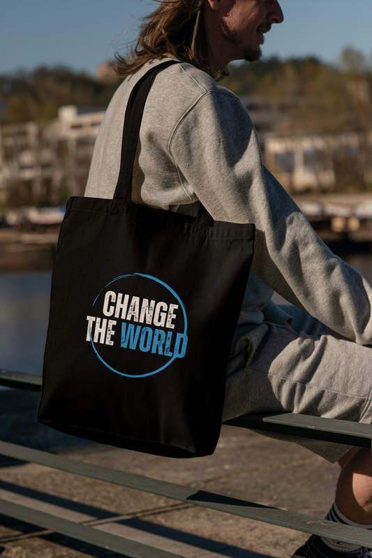 Black Tote Bag with Zipper ( Change the World )