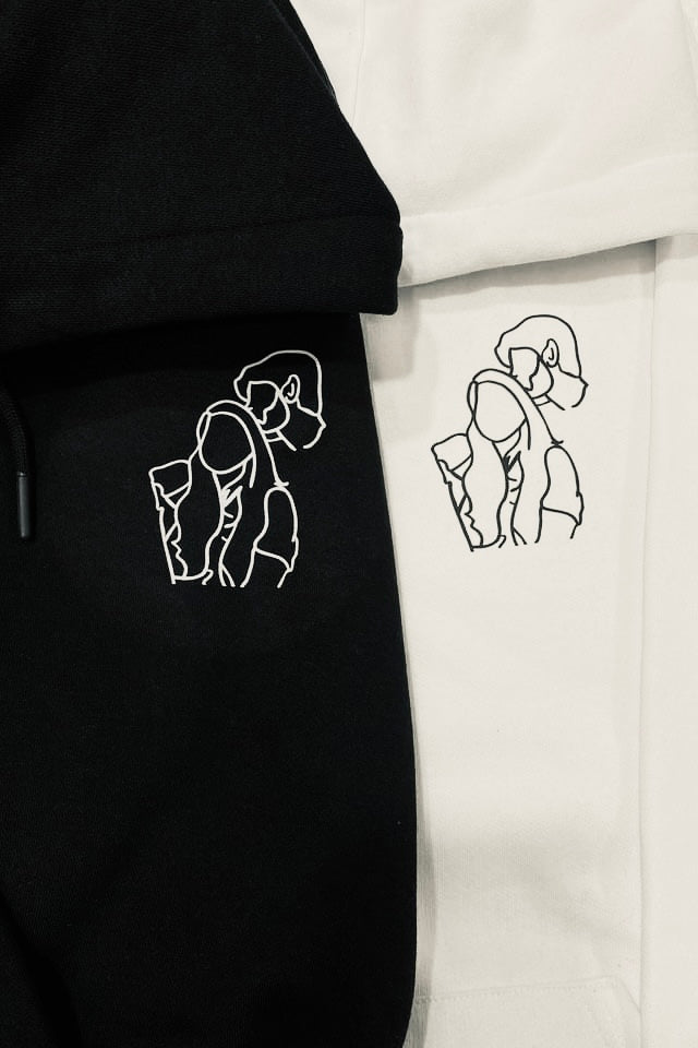 2 Custom Line Art Printed Couple Hoodies