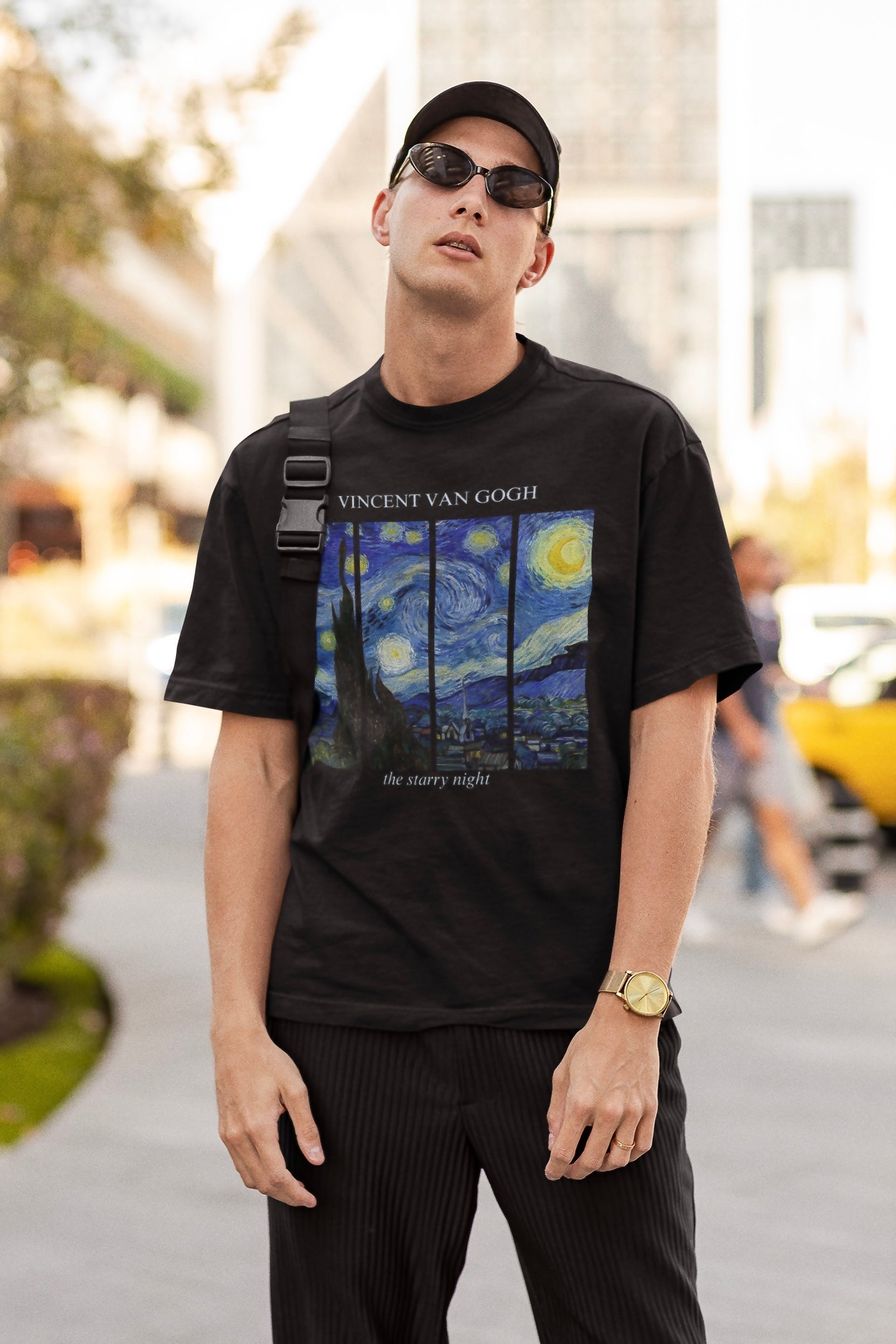 Vincent Van Gogh (The Starry Night) Graphic Printed Unisex Black Oversized T Shirt