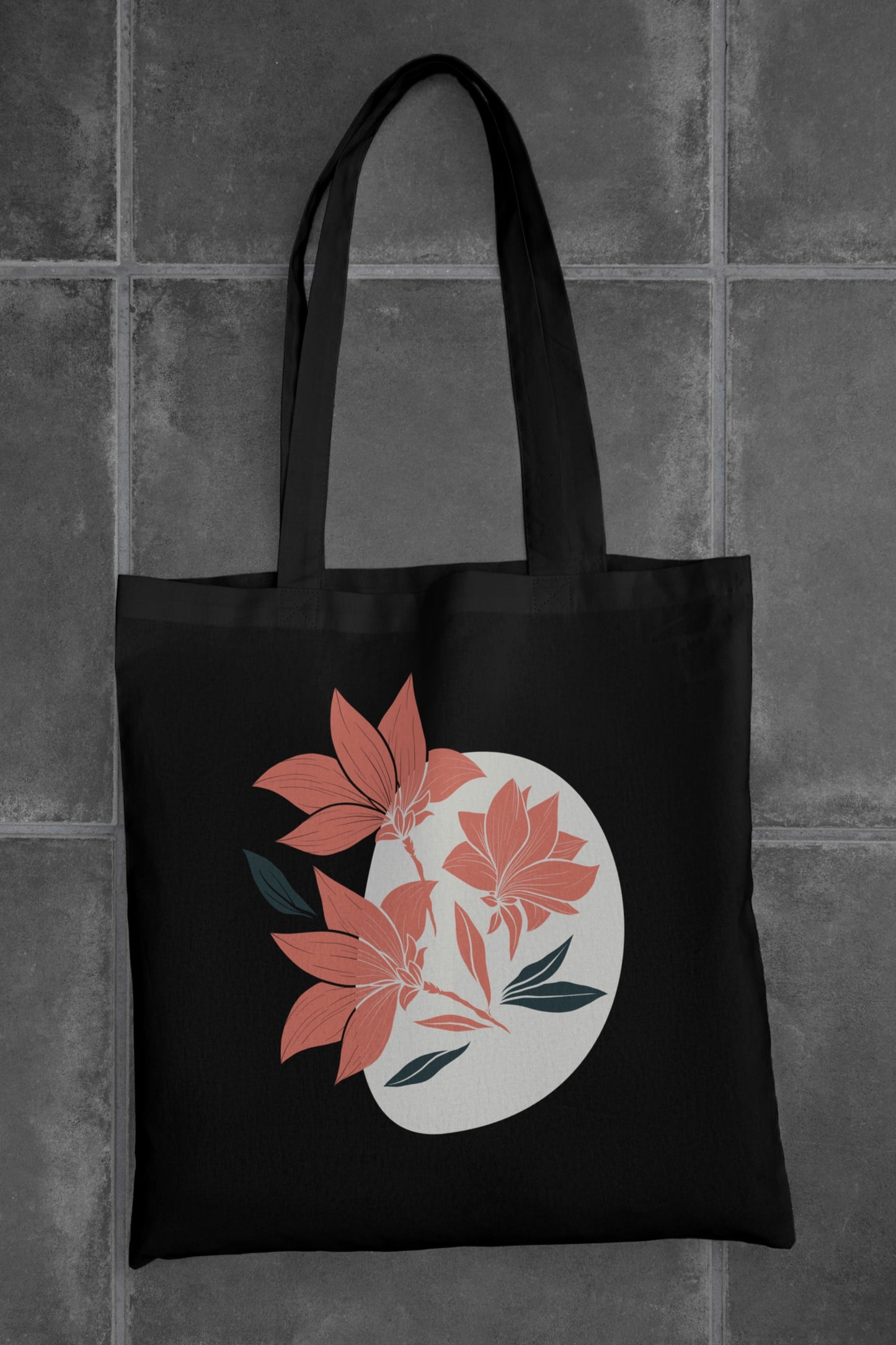 Black/White Aesthetic Flowers Tote Bag with Zipper