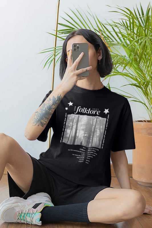 Folklore Unisex Black Oversized T-shirt (Taylor Swift)