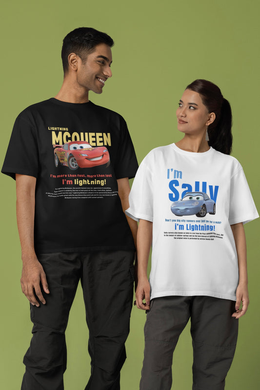 2 Pack : Mcqueen Sally Black & White Unisex Couple Oversized T-shirts