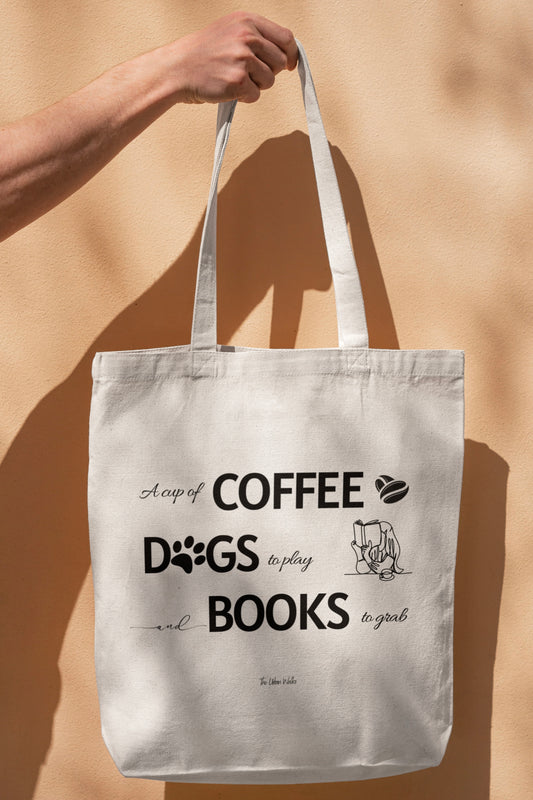 Coffee, Dogs and Books White Tote Bag with Zipper