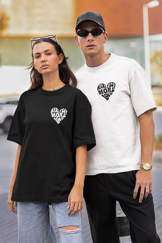 2 Pack : Manifest More Love Unisex Couple Matching Oversized T-shirts (Front Side Printed)