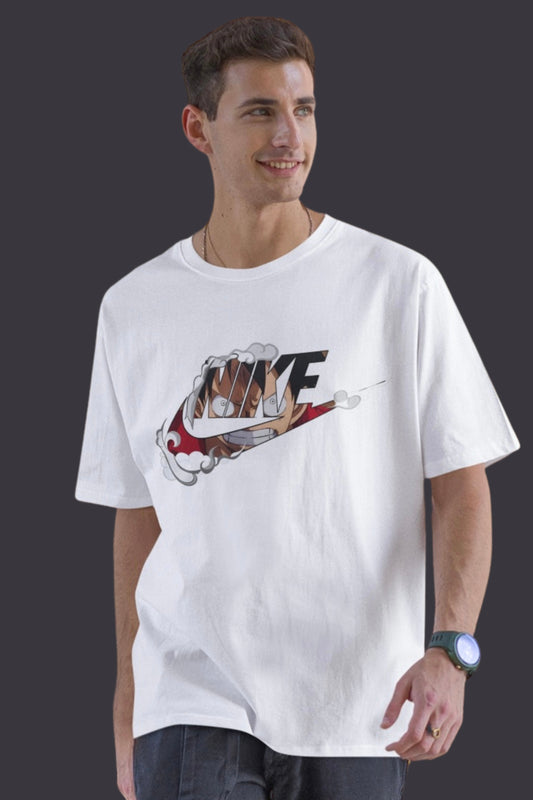 Monkey D. Luffy Graphic Printed White Oversized T Shirt