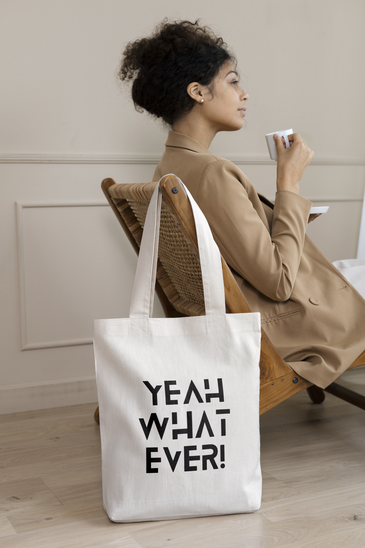 White Tote Bag with Zipper ( Yeah What Ever )