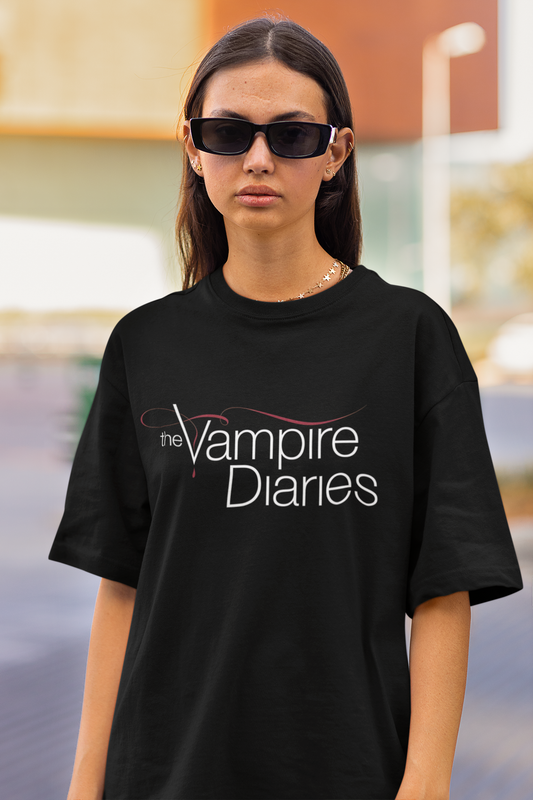 The Vampire Diaries Graphic Printed Black Oversized T shirt