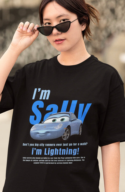 Sally Carrera Lightning CARS Unisex Black Oversized T-shirt