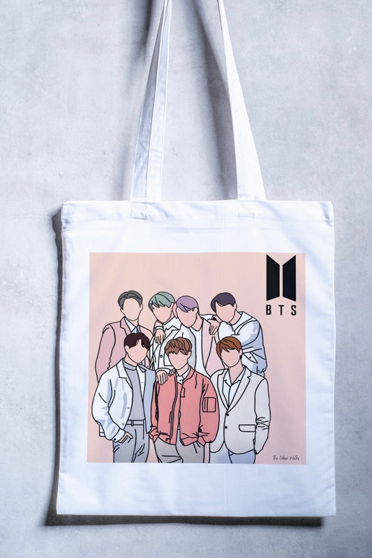 BTS Band Black/White Tote Bag with Zipper