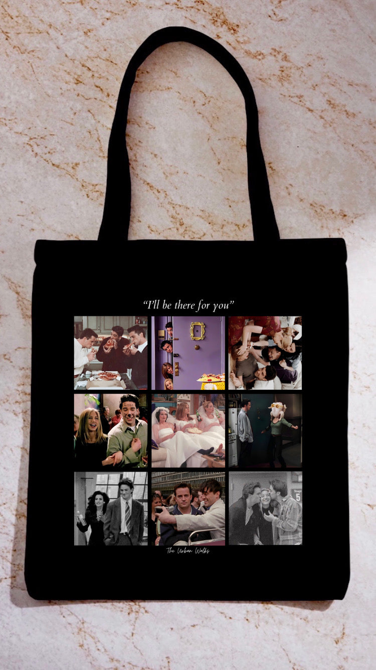 FRIENDS I'll be there for you Collage Black Tote Bag with Zipper