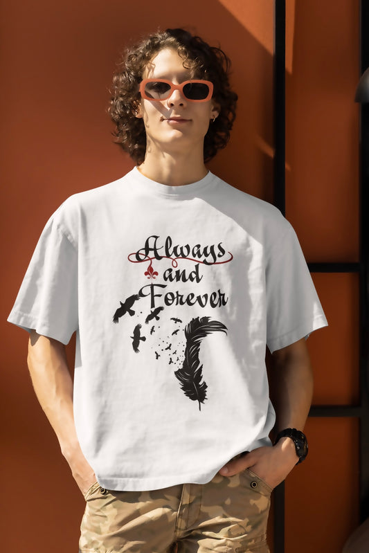 Always and Forever (The Vampire Diaries) Graphic Printed White Oversized T shirt