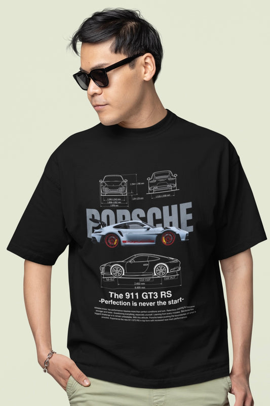 PORSCHE Unisex Black Oversized T-shirt (Front Side Printed)