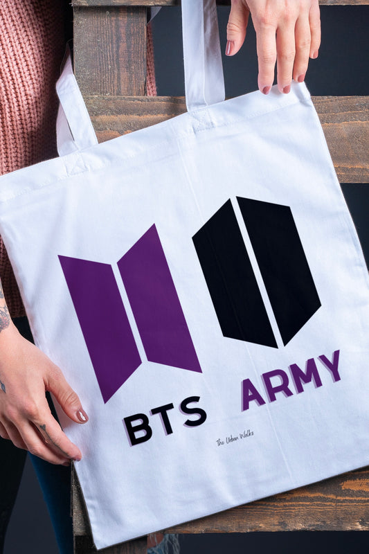 BTS ARMY White Tote Bag with Zipper