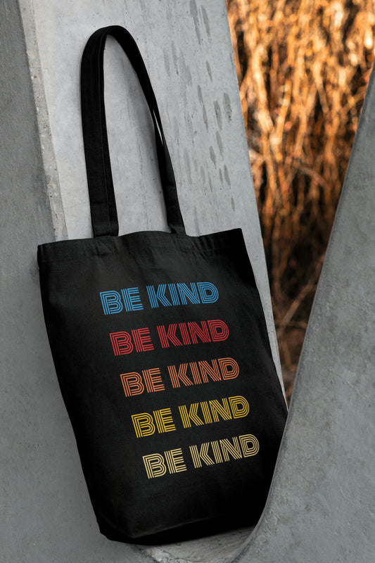 Black/White BE KIND Tote Bag with Zipper