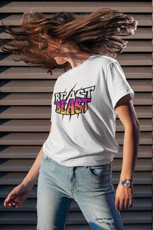 Beast Graphic Printed Unisex White Oversized T Shirt