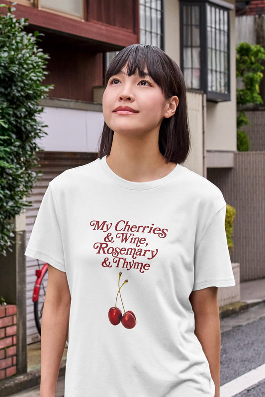 My Cherries and Wine, Rosemary and Thyme White Oversized T shirt