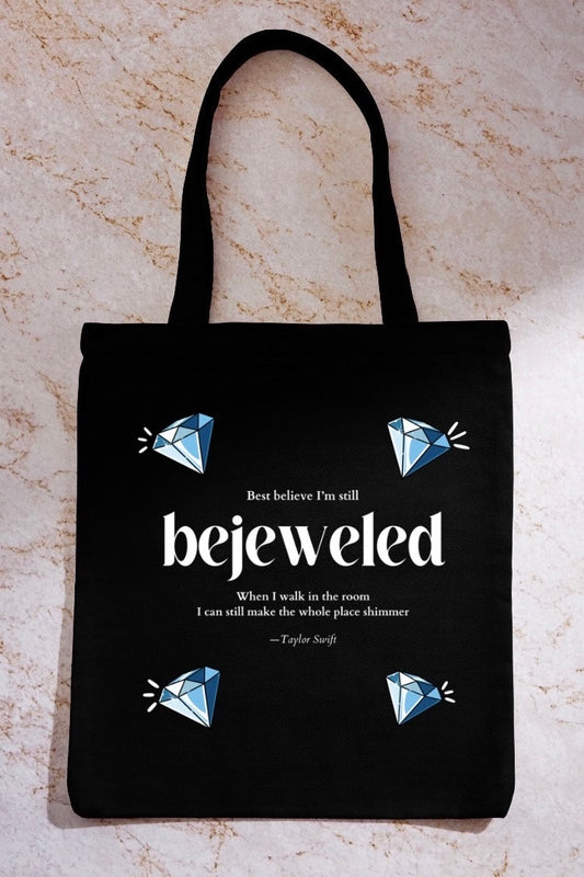 Bejeweled Black Tote Bag with Zipper (Taylor Swift)