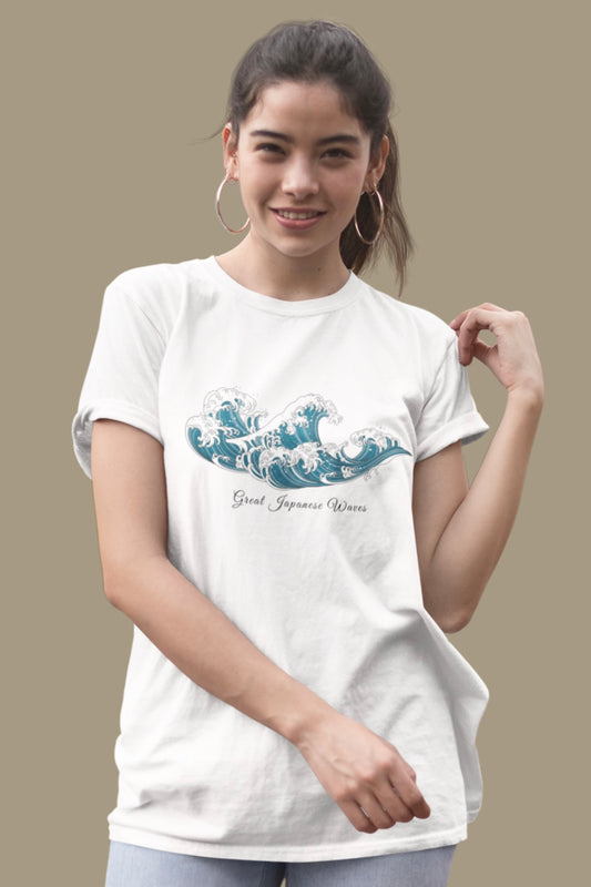 Great Japanese Wave Graphic Printed Unisex White Oversized T Shirt