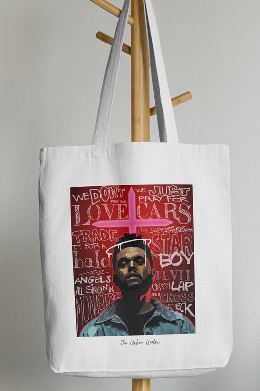 The Weeknd Aesthetic White Tote Bag with Zipper