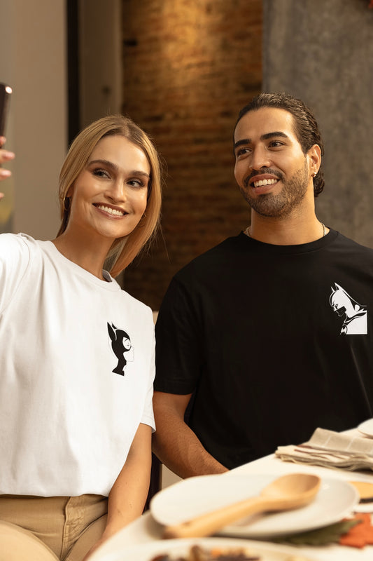 2 Pack : Catwoman and Batman Black & White Unisex Couple Oversized T-shirts