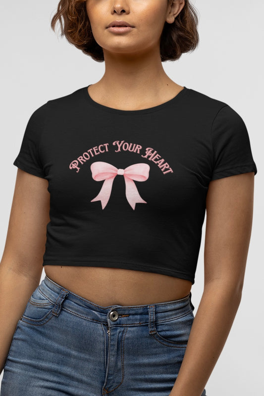 Protect Your Heart Pink Bow Crop Top