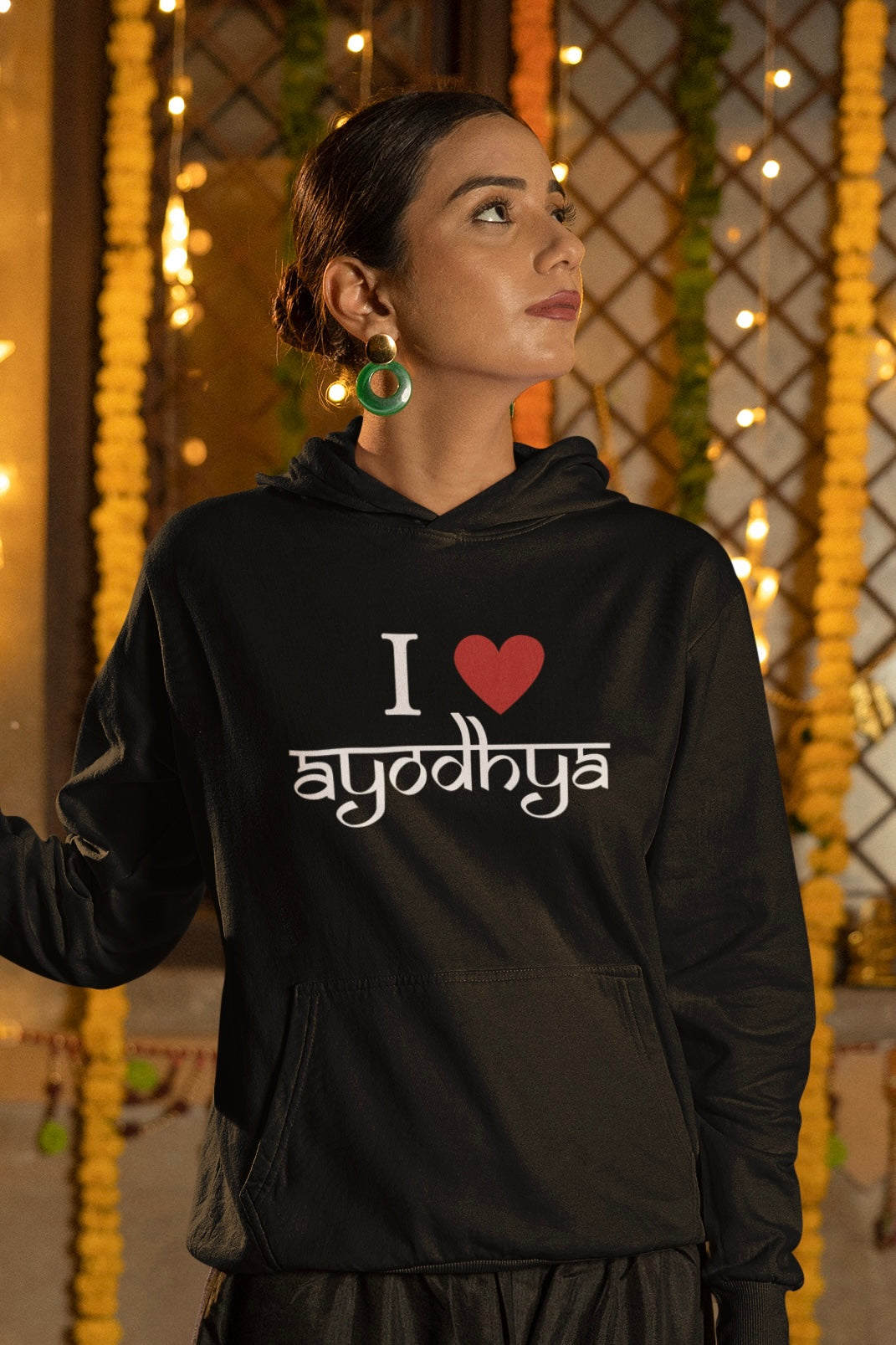I Love Ayodhya Black Hooded Sweatshirt