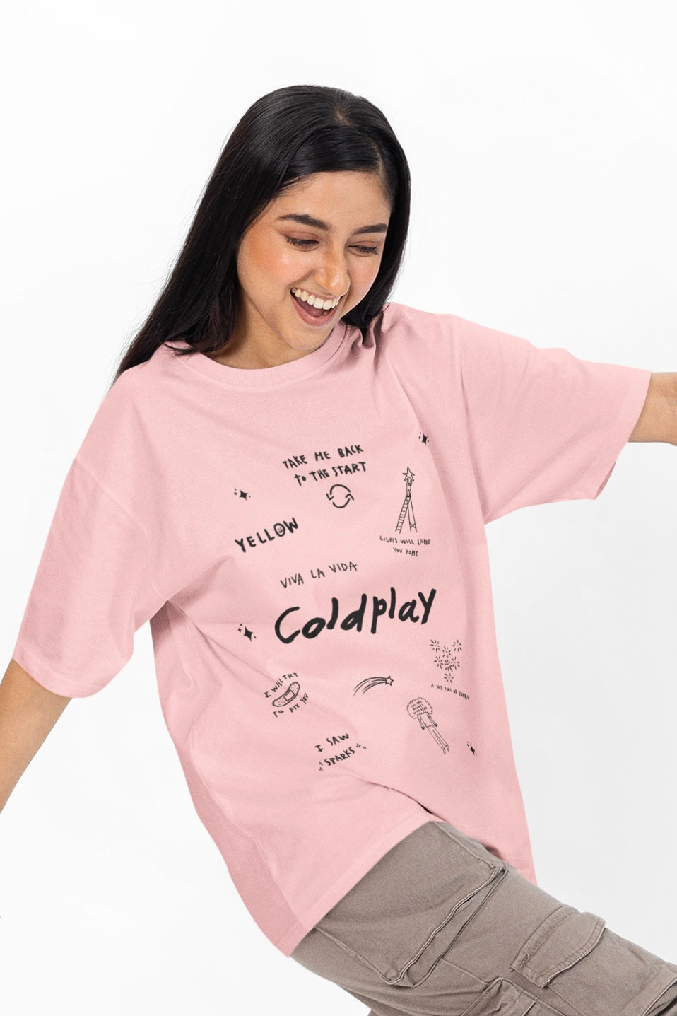 COLDPLAY Doodle Unisex Premium Oversized T-shirt (Front Side Printed)