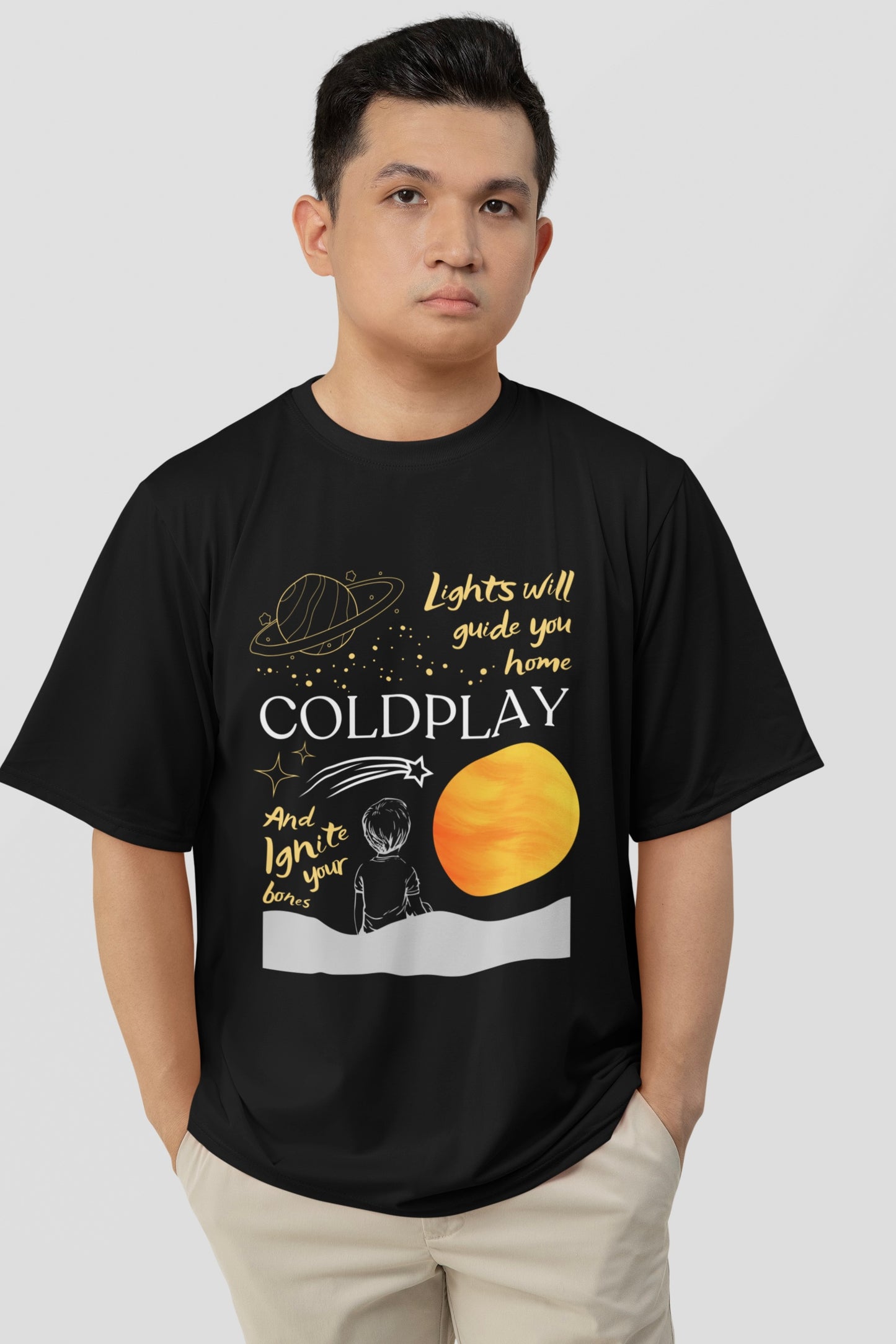 Lights Will Guide You Home (Fix You) Coldplay Unisex Black Premium Oversized T-shirt