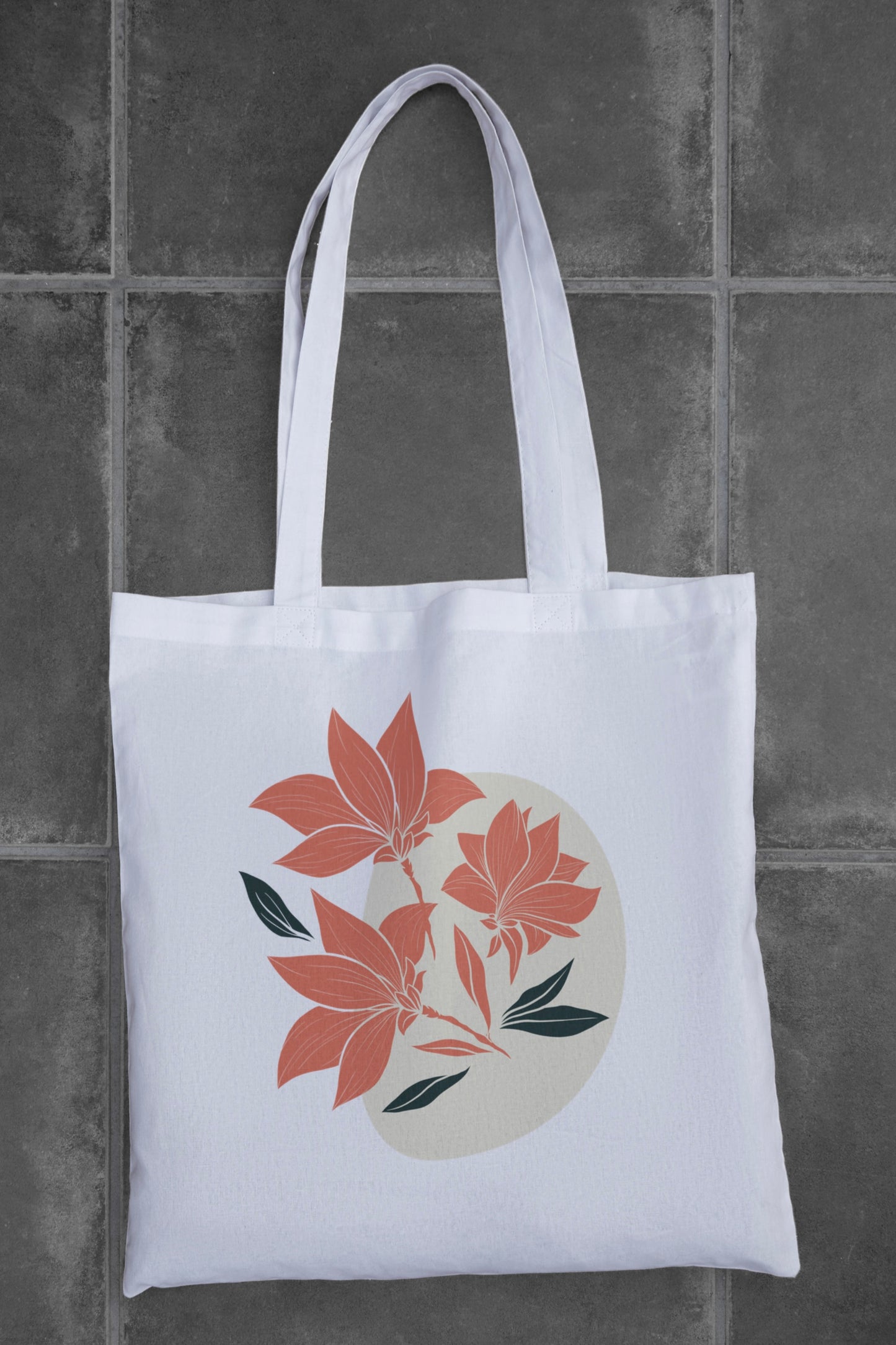 Black/White Aesthetic Flowers Tote Bag with Zipper