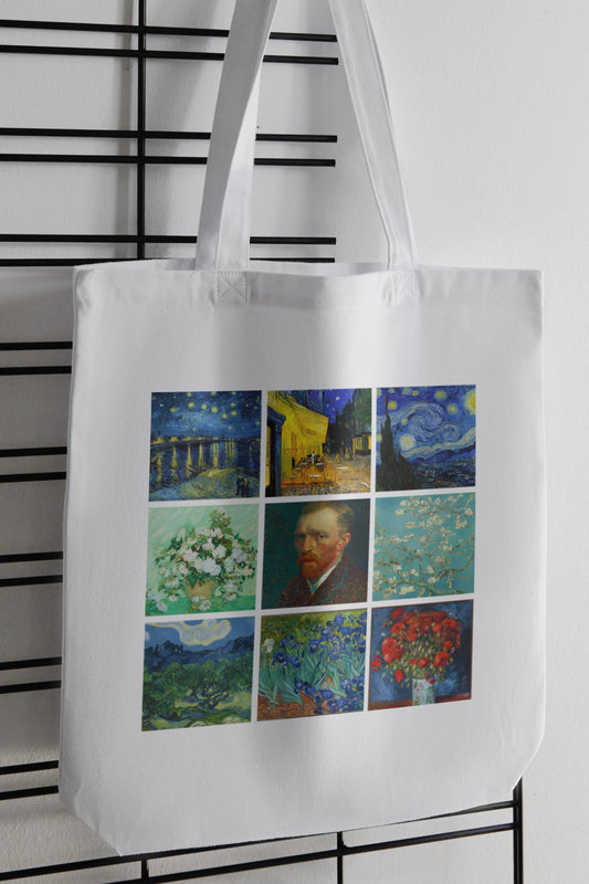 Vincent Van Gogh Collage White Tote Bag with Zipper