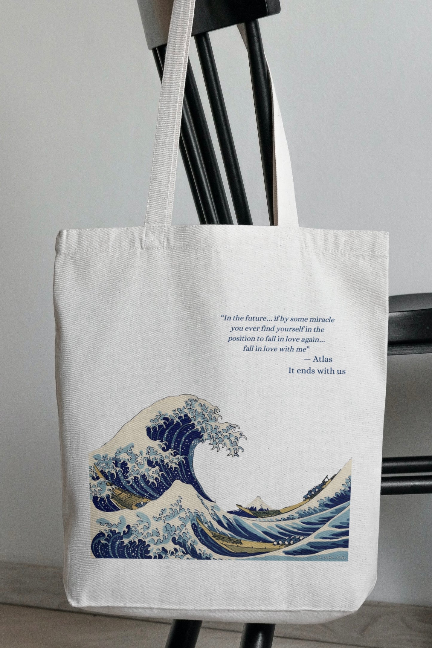The Great Wave Off Kanagawa with ATLAS Quote White Tote Bag with Zipper