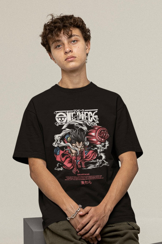 Luffy Snakeman (One Piece) Unisex Black Oversized T-shirt