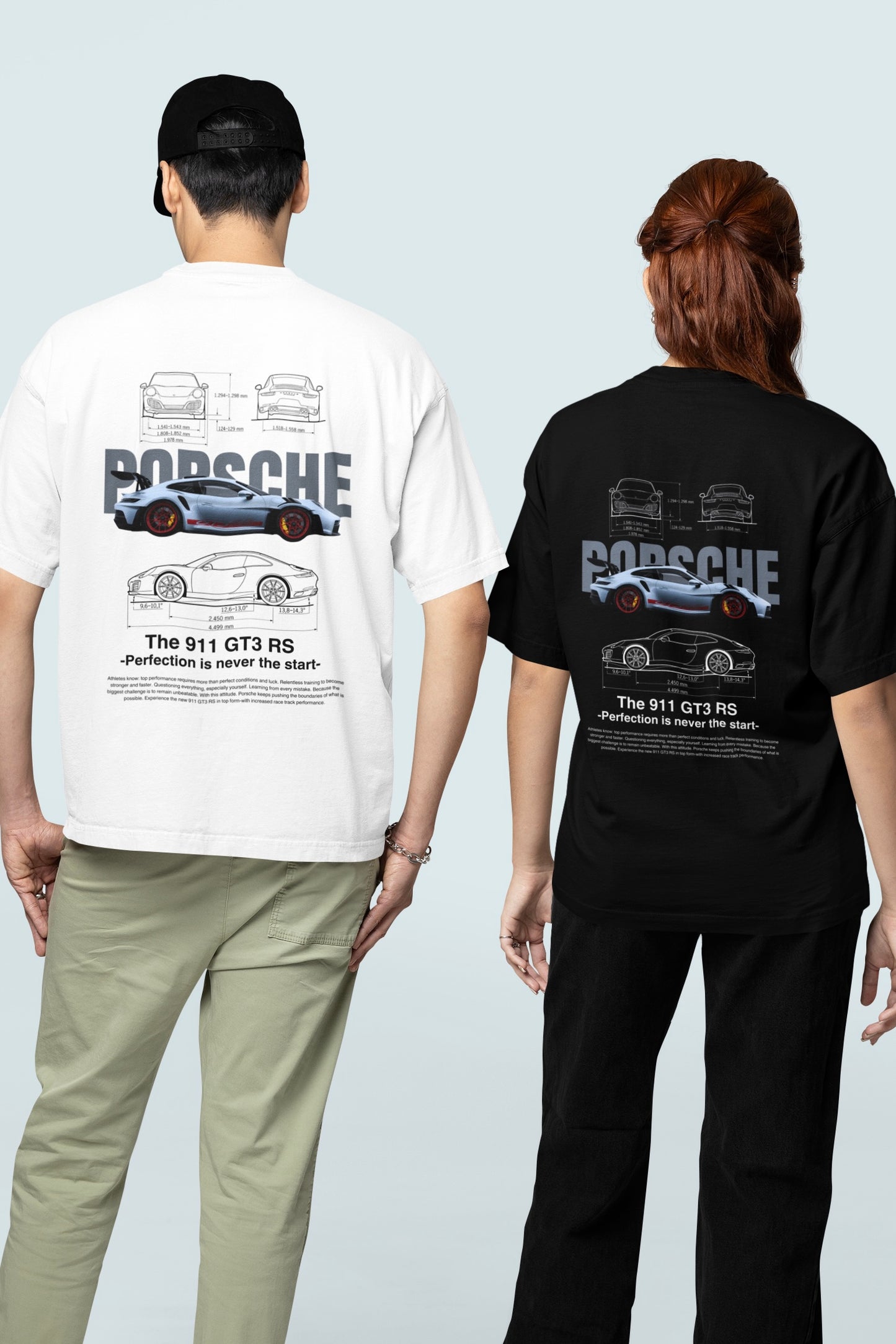 2 Pack : PORSCHE Unisex (Both side printed) Matching Couple Oversized T-shirts Black & White